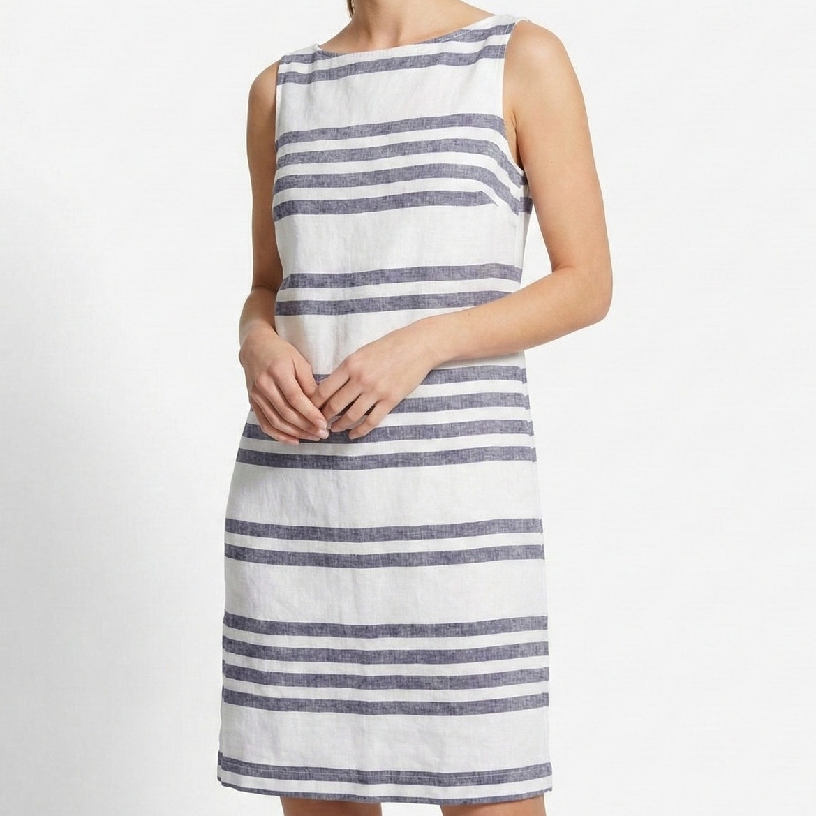 Beachlunchlounge Xs Striped Dress Sleeveless Linen Cotton Blend White Gray